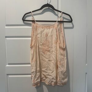 Earthbound Trading Co Peach Bohemian Embroidered Tank Top Womens size X-Large
